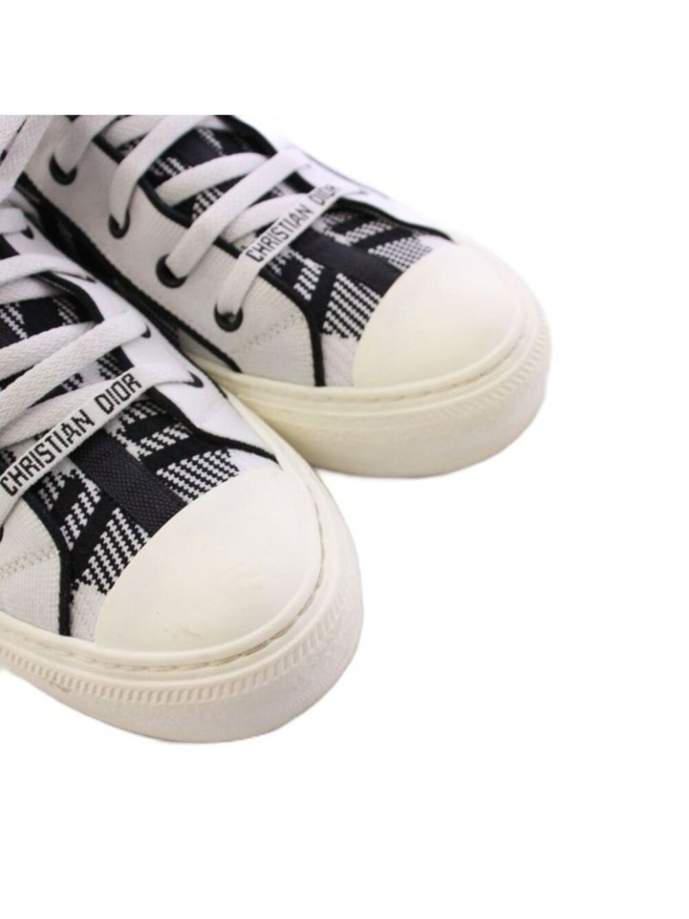 Christian Dior Walkn High Cut Sneakers Check 36.5 Black White Kck341 Tkt19 - Picture 4 of 7